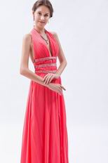 Cheap Halter Front Split Deep Pink Chiffon Evening Dress