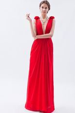 Sexy Deep V-Neck Backless Red Evening Dress Gown