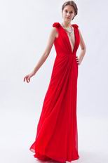 Sexy Deep V-Neck Backless Red Evening Dress Gown