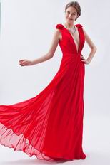 Sexy Deep V-Neck Backless Red Evening Dress Gown