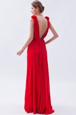 Sexy Deep V-Neck Backless Red Evening Dress Gown
