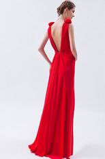 Sexy Deep V-Neck Backless Red Evening Dress Gown