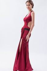 Unique Square Cardinal Red Evening Dress With Split Front