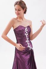 Strapless Beaded Medium Orchid Taffeta Evening Dress