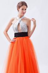 Halter Sequin Orange Red Night Party Dress In Texas