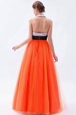 Halter Sequin Orange Red Night Party Dress In Texas