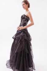 Modest Strapless Embroidery Corset Black Evening Dress