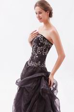 Modest Strapless Embroidery Corset Black Evening Dress