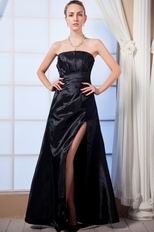 Strapless Black Floor Length Split Skirt Corset Evening Dress