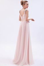 V Neckline Floor Length Pink Formal Evening Dress