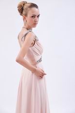 V Neckline Floor Length Pink Formal Evening Dress