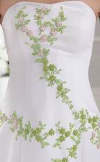 White Strapless Evening Dress With Green Applique Leaf