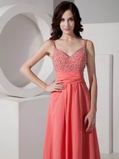 Straps Watermelon Chiffon Evening Dress For Cheap Price