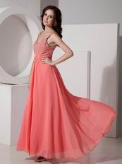 Straps Watermelon Chiffon Evening Dress For Cheap Price