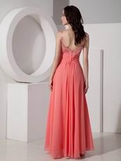 Straps Watermelon Chiffon Evening Dress For Cheap Price