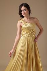 One Shoulder Golden Floor Length Best Evening Dress