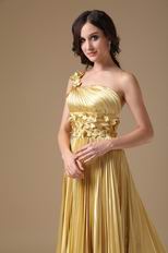 One Shoulder Golden Floor Length Best Evening Dress