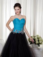 Deisgner Blue and Black Ocassional Dress With Applique