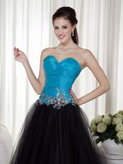 Deisgner Blue and Black Ocassional Dress With Applique