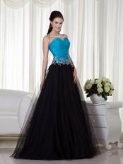 Deisgner Blue and Black Ocassional Dress With Applique