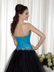 Deisgner Blue and Black Ocassional Dress With Applique