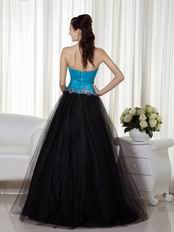 Deisgner Blue and Black Ocassional Dress With Applique