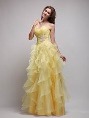 Daffodil Appliqued Ruffles Evening Dress For Women Wear