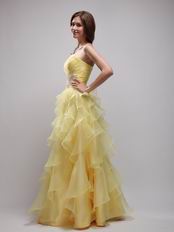 Daffodil Appliqued Ruffles Evening Dress For Women Wear