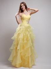 Daffodil Appliqued Ruffles Evening Dress For Women Wear