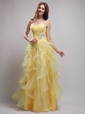 Daffodil Appliqued Ruffles Evening Dress For Women Wear