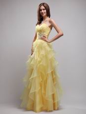 Daffodil Appliqued Ruffles Evening Dress For Women Wear