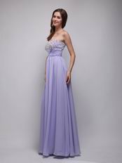 Strapless Lavender Chiffon Floor Length Evening Dress