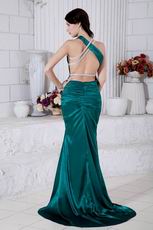 Unique Square Dark Green Backless Evening Dress