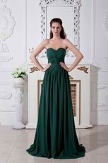 Sweep Dark Green Chiffon Floor Length Evening Dress