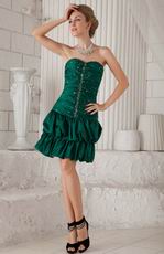 Dark Green Sweetheart Sheath Mini Taffeta Beaded Prom Dress