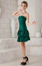 Dark Green Sweetheart Sheath Mini Taffeta Beaded Prom Dress