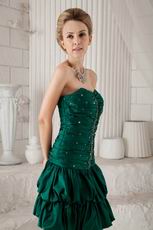 Dark Green Sweetheart Sheath Mini Taffeta Beaded Prom Dress