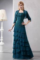 Beaded Lace Layers Skirt Peacock Blue Jacket Dress For Prom Wear