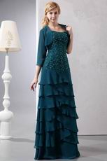 Beaded Lace Layers Skirt Peacock Blue Jacket Dress For Prom Wear