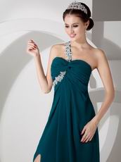 Dark Green One Shoulder Side Split Sexy Women Prom Dress