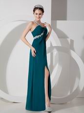 Dark Green One Shoulder Side Split Sexy Women Prom Dress