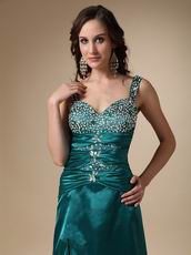 Colorful Diamonds Teal Evening Dress With Side Split Skirt