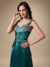 Colorful Diamonds Teal Evening Dress With Side Split Skirt