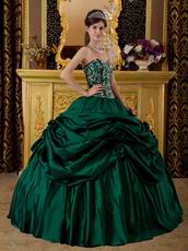 Dark Green Pick Up Skirt Embroidered Quinceanera Dress Cheap