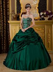 Dark Green Pick Up Skirt Embroidered Quinceanera Dress Cheap