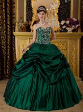 Dark Green Pick Up Skirt Embroidered Quinceanera Dress Cheap