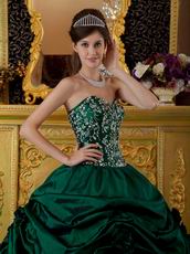 Dark Green Pick Up Skirt Embroidered Quinceanera Dress Cheap