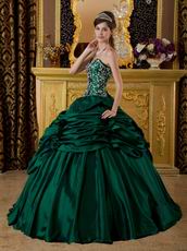 Dark Green Pick Up Skirt Embroidered Quinceanera Dress Cheap