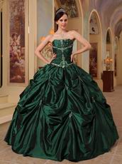 Hunter Green Beaded Strapless Evening Ball Gown For Women