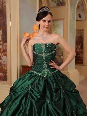 Hunter Green Beaded Strapless Evening Ball Gown For Women